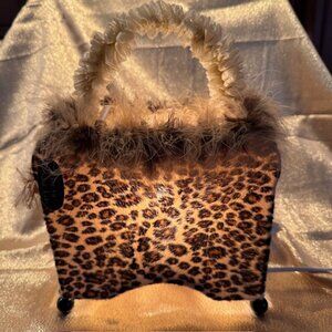 Leopard Fabric Purse Lamp / Night Light with Feathers - NEW